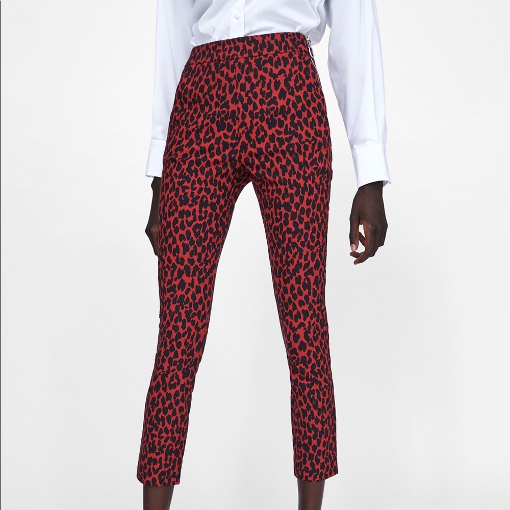 Zara Red Leopard Pants